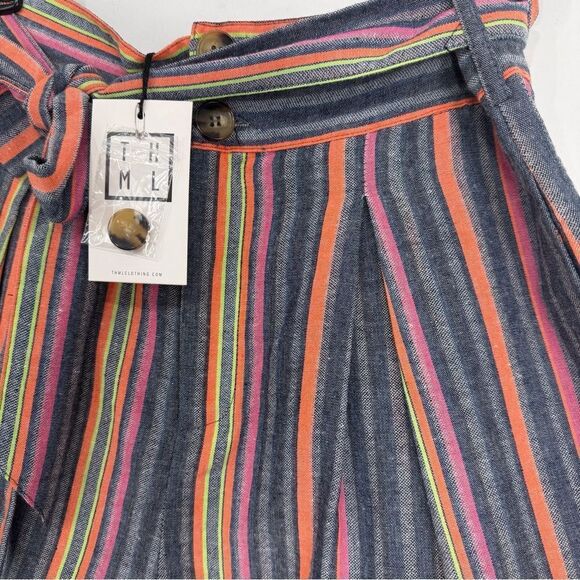 THML Blue Pink Orange Stripe Embroidered
Hem Tie Waist Cotton Blend Shorts NEW - Picture 3 of 16